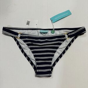 Melissa‎ Odabash NWT Bikini Bottom Swim 6 Small Blue White Striped Gold Rings